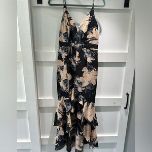 Darling Daylily Black Floral Print High-Low Maxi Dress